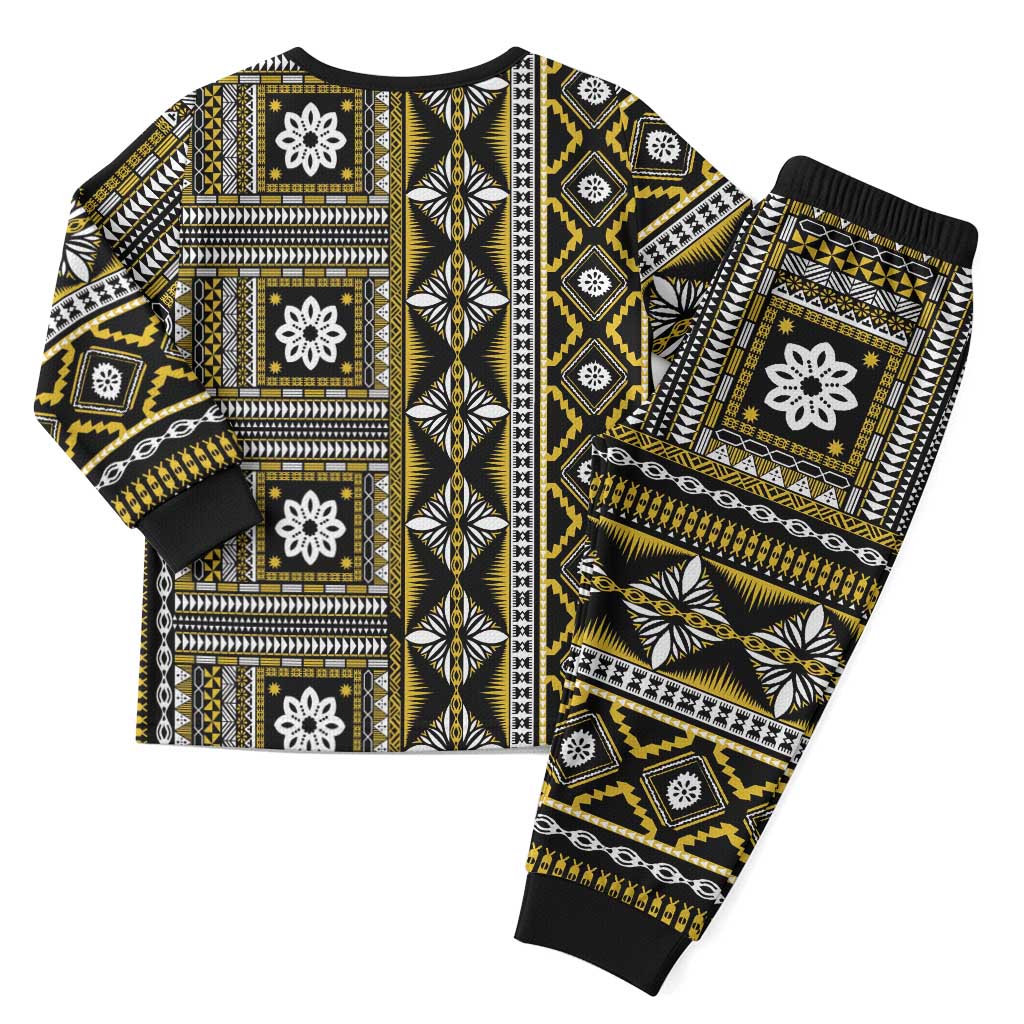 Fiji Masi Tapa Pattern Yellow Christmas Pajama Set - Polynesian Pride