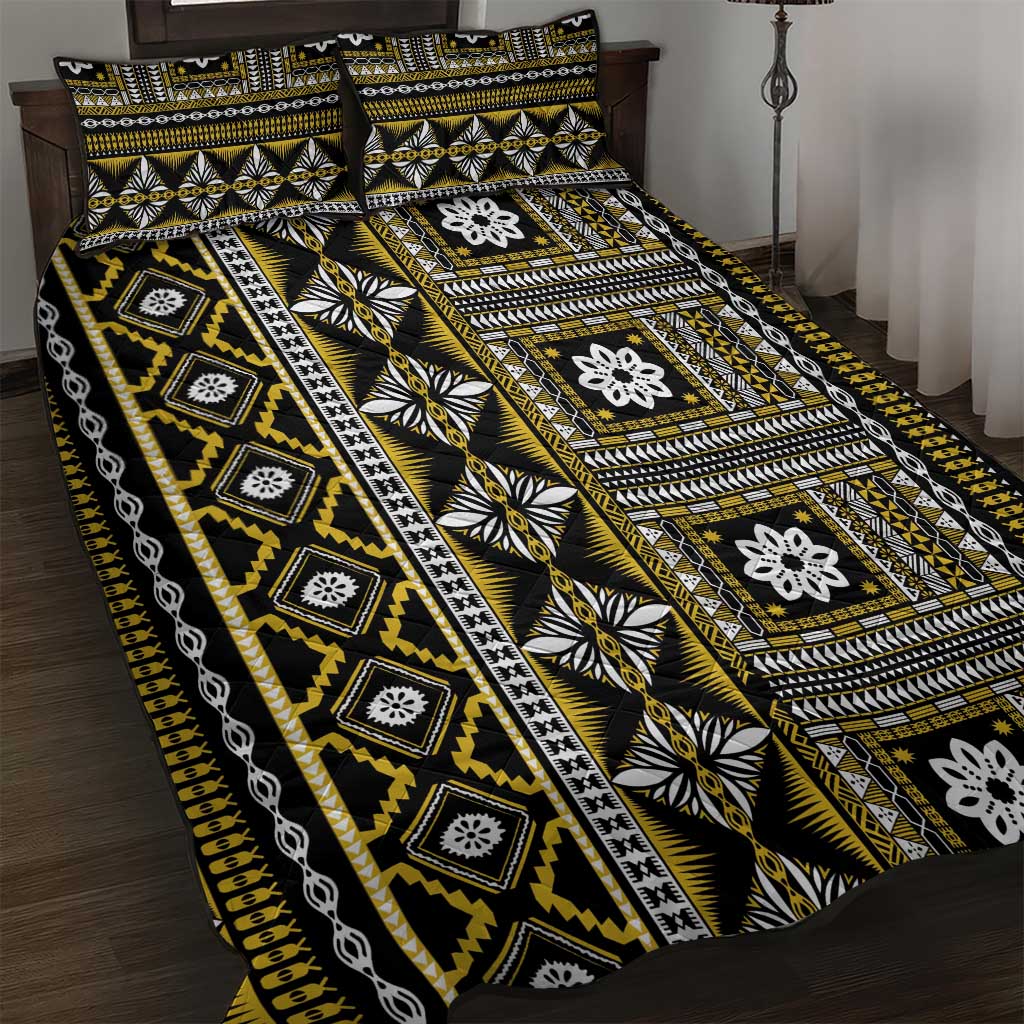 Fiji Masi Tapa Pattern Yellow Quilt Bed Set - Polynesian Pride