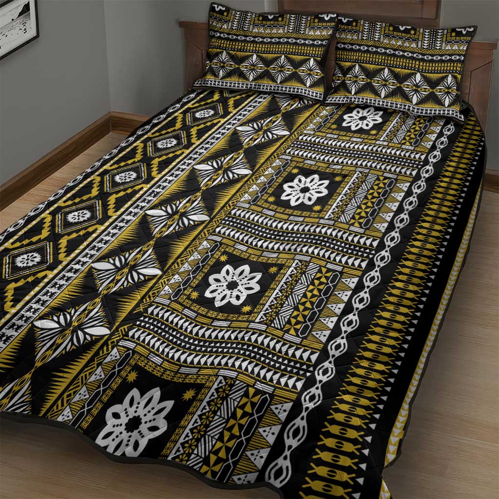 Fiji Masi Tapa Pattern Yellow Quilt Bed Set - Polynesian Pride
