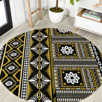 Fiji Masi Tapa Pattern Yellow Round Carpet - Polynesian Pride