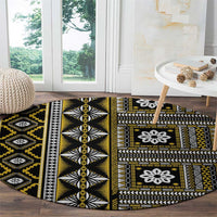 Fiji Masi Tapa Pattern Yellow Round Carpet - Polynesian Pride
