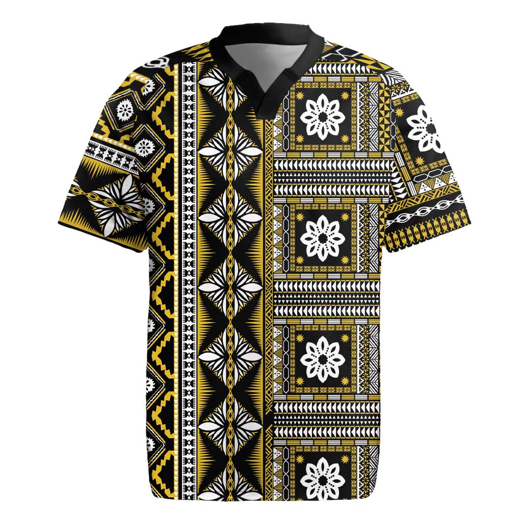 Fiji Masi Tapa Pattern Yellow Rugby Jersey - Polynesian Pride