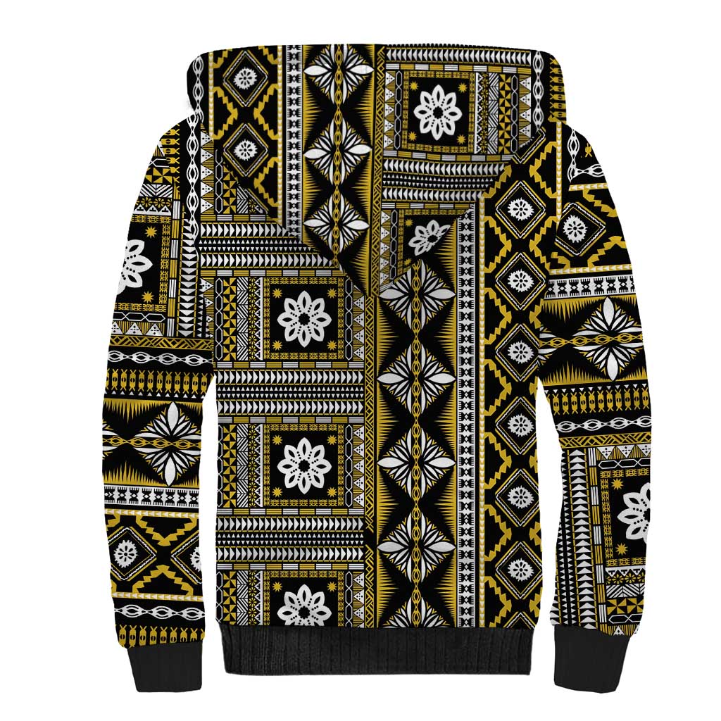 Fiji Masi Tapa Pattern Yellow Sherpa Hoodie - Polynesian Pride