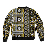 Fiji Masi Tapa Pattern Yellow Sleeve Zip Bomber Jacket - Polynesian Pride