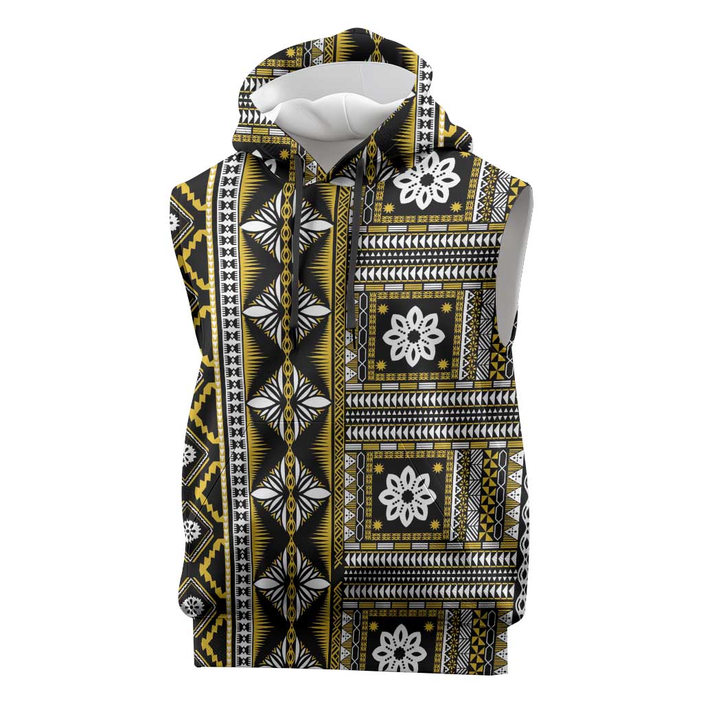 Fiji Masi Tapa Pattern Yellow Sleeveless Hoodie - Polynesian Pride