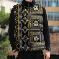 Fiji Masi Tapa Pattern Yellow Sleeveless Puffer Jacket - Polynesian Pride
