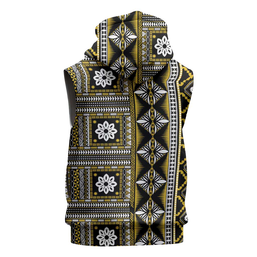 Fiji Masi Tapa Pattern Yellow Sleeveless Zip Hoodie - Polynesian Pride