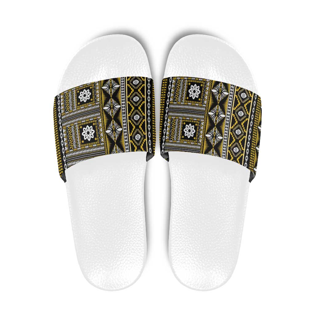 Fiji Masi Tapa Pattern Yellow Slide Sandals - Polynesian Pride
