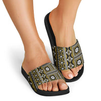 Fiji Masi Tapa Pattern Yellow Slide Sandals - Polynesian Pride