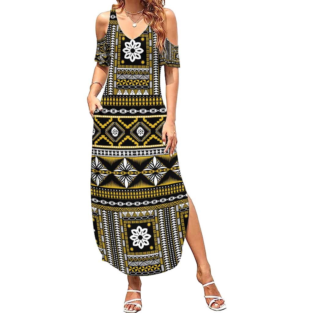 Fiji Masi Tapa Pattern Yellow Summer Maxi Dress - Polynesian Pride