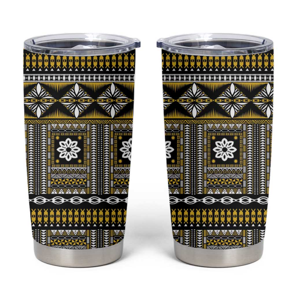 Fiji Masi Tapa Pattern Yellow Tumbler Cup - Polynesian Pride