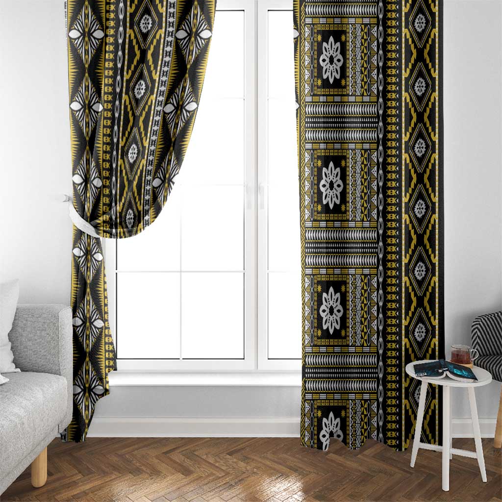 Fiji Masi Tapa Pattern Yellow Window Curtain - Polynesian Pride