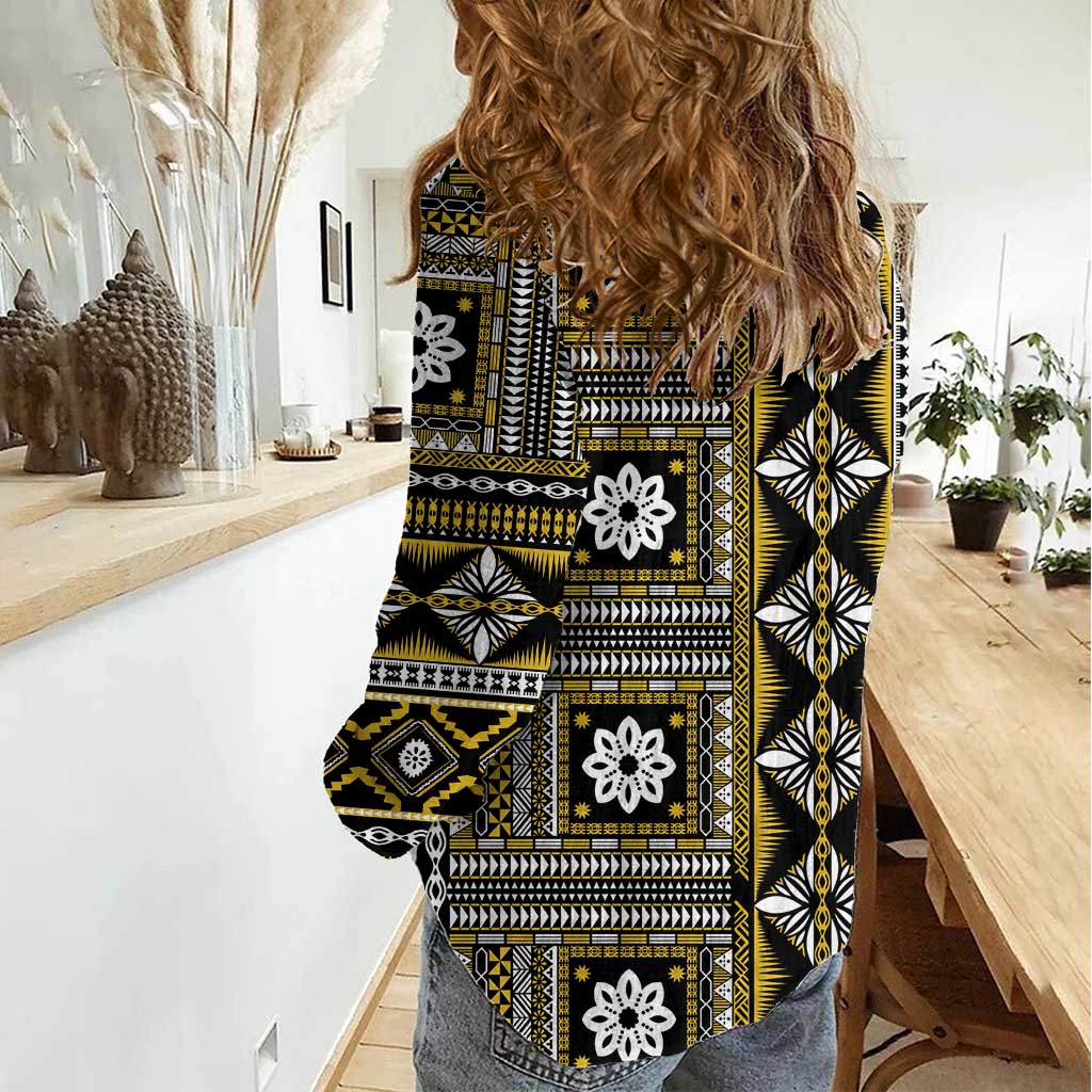 Fiji Masi Tapa Pattern Yellow Women Casual Shirt - Polynesian Pride