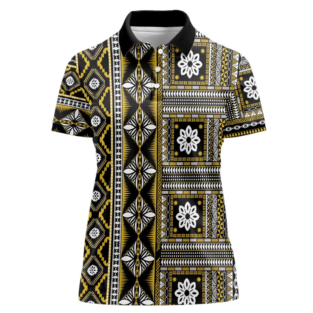 Fiji Masi Tapa Pattern Yellow Women Polo Shirt - Polynesian Pride