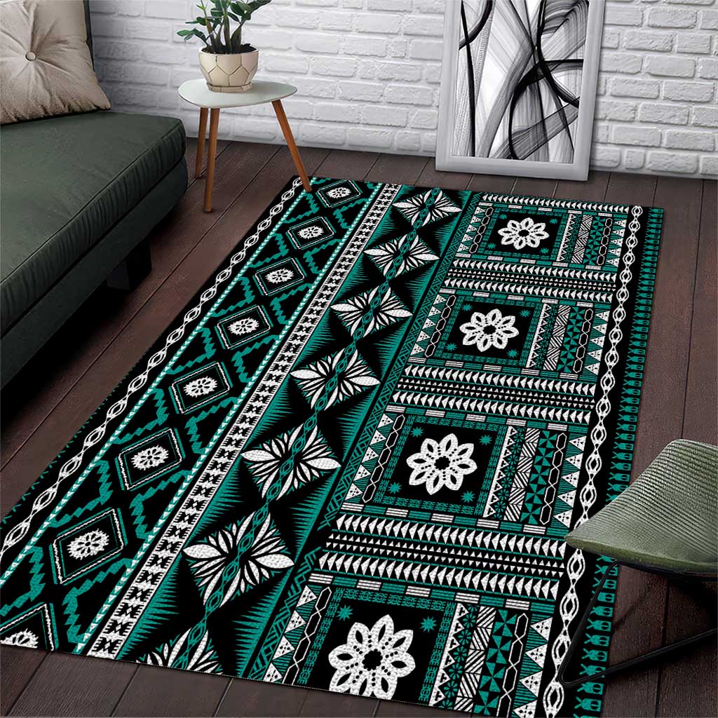 Fiji Masi Tapa Pattern Teal Area Rug - Polynesian Pride