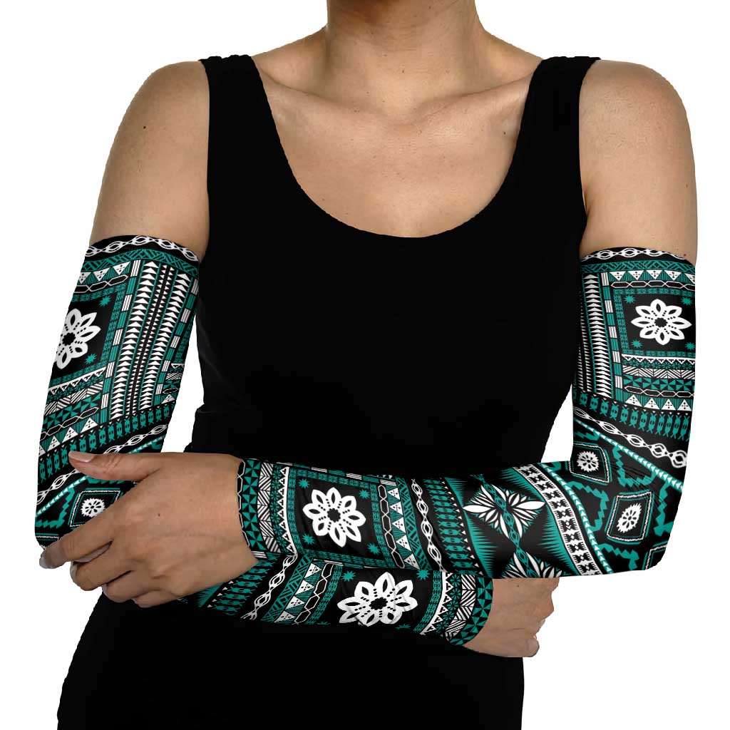 Fiji Masi Tapa Pattern Teal Arm Sleeves - Polynesian Pride