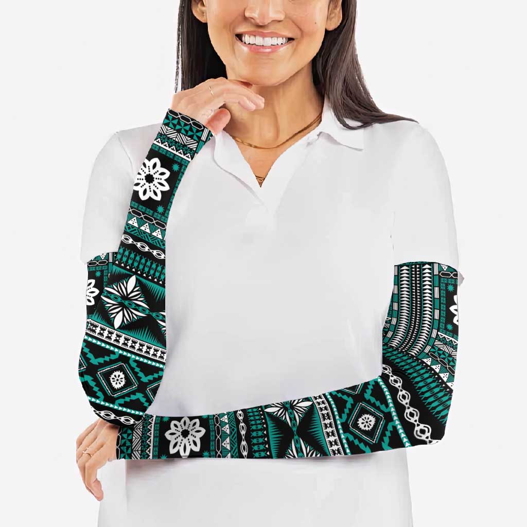 Fiji Masi Tapa Pattern Teal Arm Sleeves - Polynesian Pride