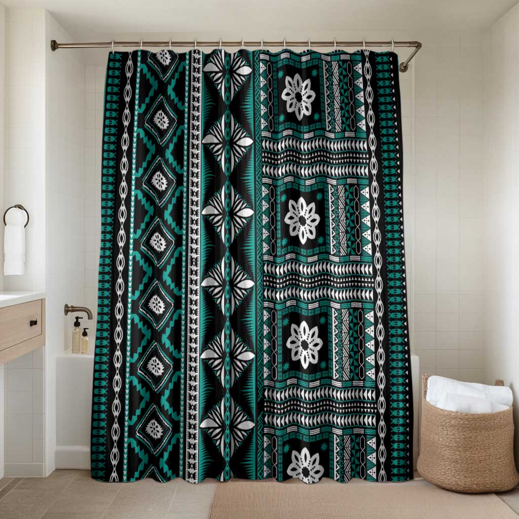Fiji Masi Tapa Pattern Teal Bathroom Set - Polynesian Pride