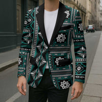 Fiji Masi Tapa Pattern Teal Blazer - Polynesian Pride