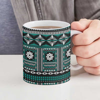 Fiji Masi Tapa Pattern Teal Ceramic Mug - Polynesian Pride