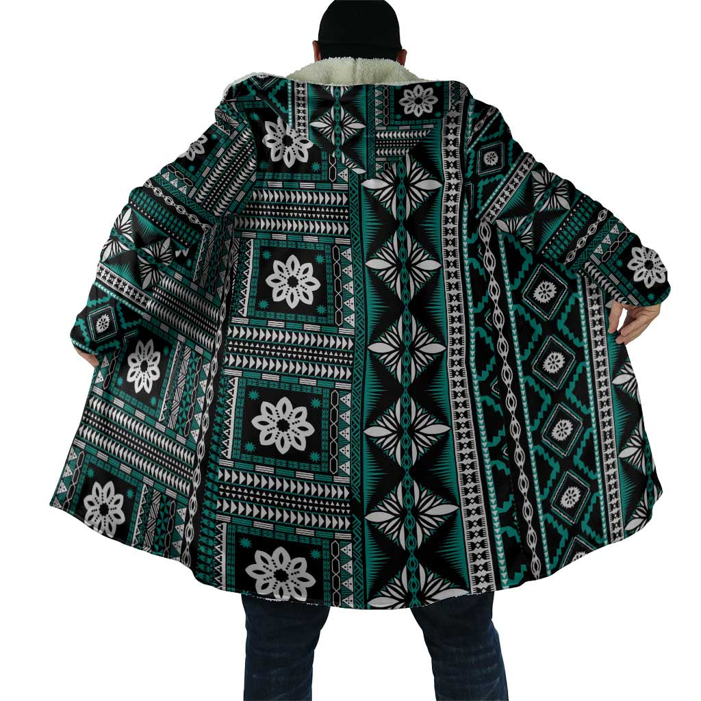 Fiji Masi Tapa Pattern Teal Cloak - Polynesian Pride