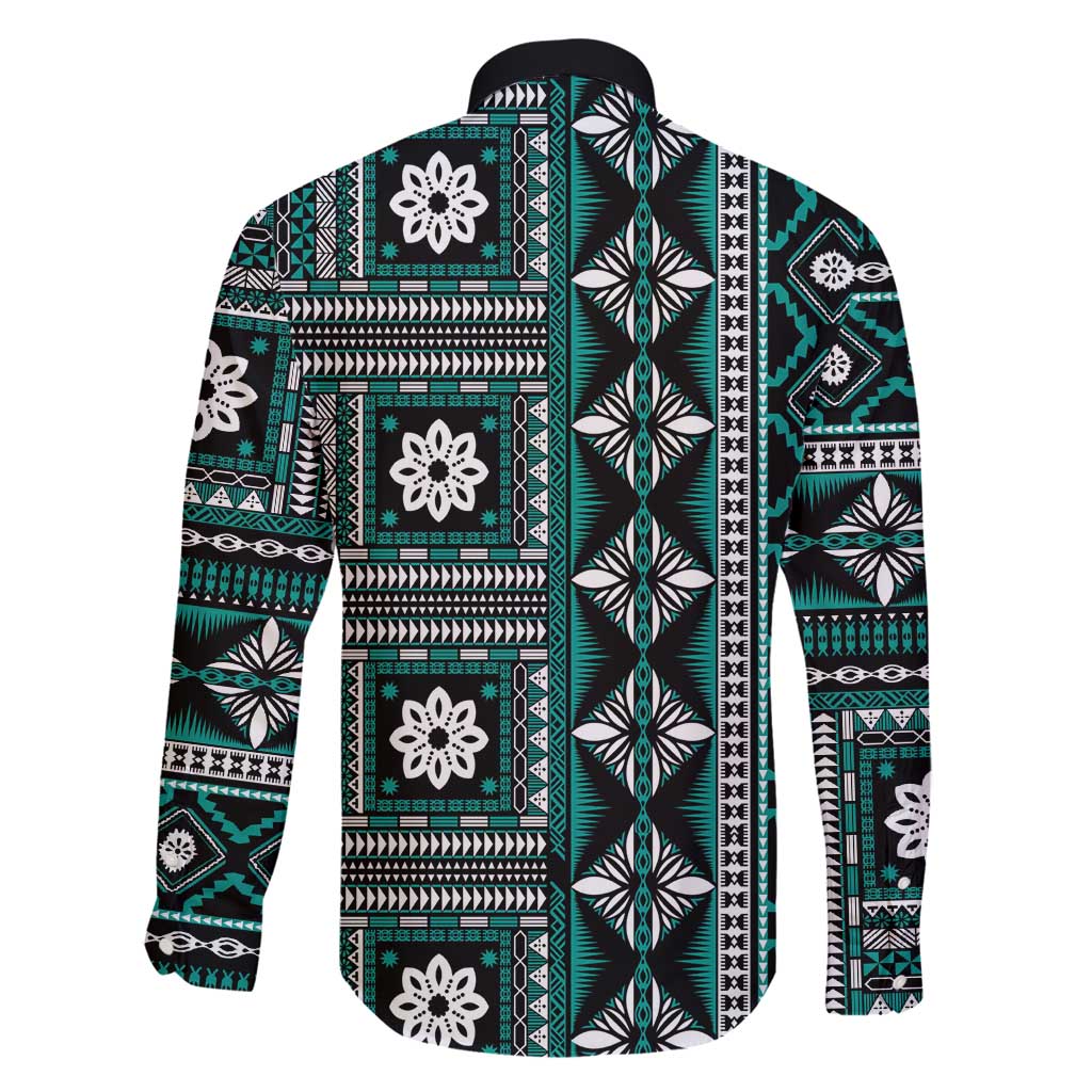 Fiji Masi Tapa Pattern Teal Family Matching Puletasi and Hawaiian Shirt - Polynesian Pride