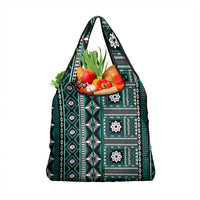 Fiji Masi Tapa Pattern Teal Grocery Bag - Polynesian Pride