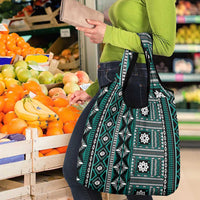 Fiji Masi Tapa Pattern Teal Grocery Bag - Polynesian Pride