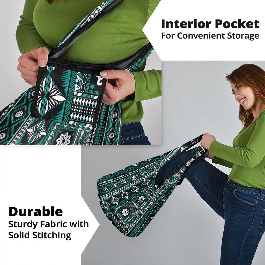 Fiji Masi Tapa Pattern Teal Grocery Bag - Polynesian Pride