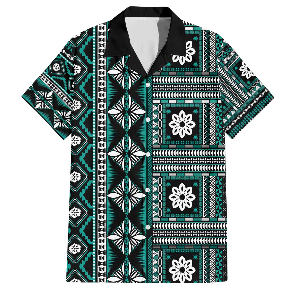 Fiji Masi Tapa Pattern Teal Hawaiian Shirt - Polynesian Pride
