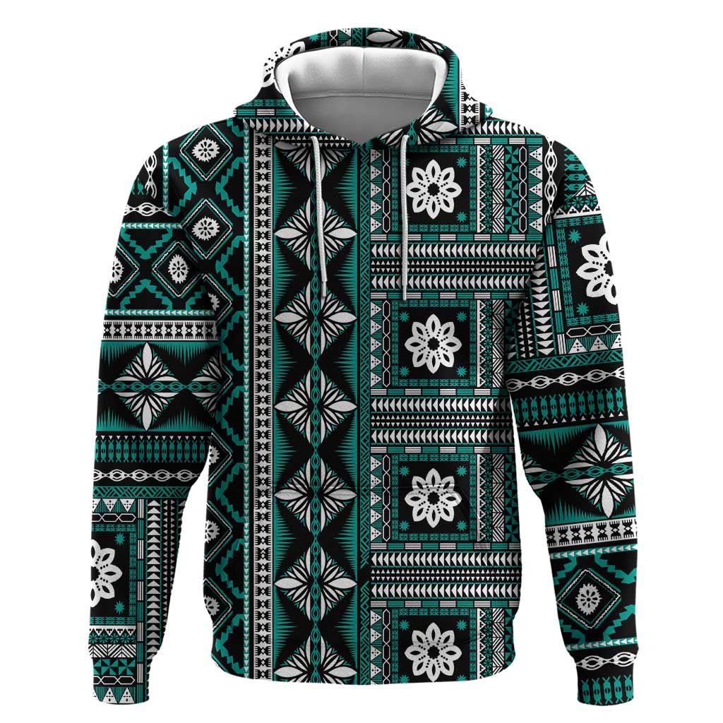 Fiji Masi Tapa Pattern Teal Hoodie - Polynesian Pride