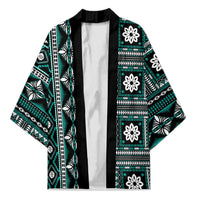 Fiji Masi Tapa Pattern Teal Kimono - Polynesian Pride
