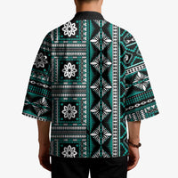 Fiji Masi Tapa Pattern Teal Kimono - Polynesian Pride