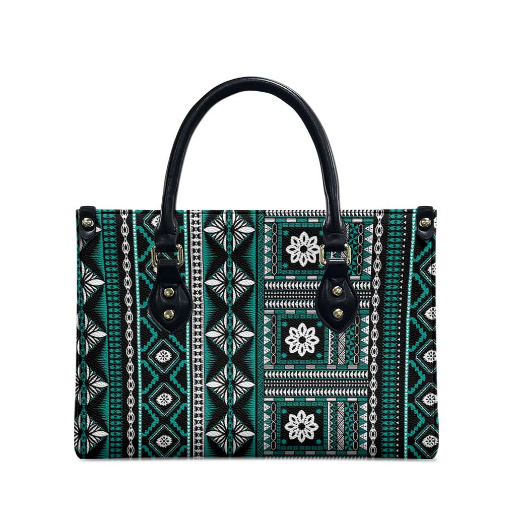 Fiji Masi Tapa Pattern Teal Leather Bag - Polynesian Pride