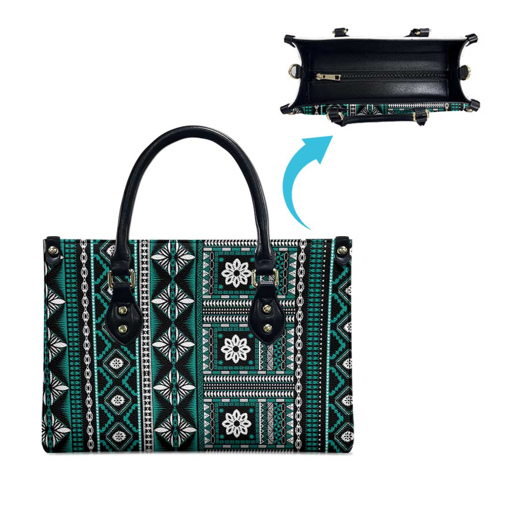 Fiji Masi Tapa Pattern Teal Leather Bag - Polynesian Pride