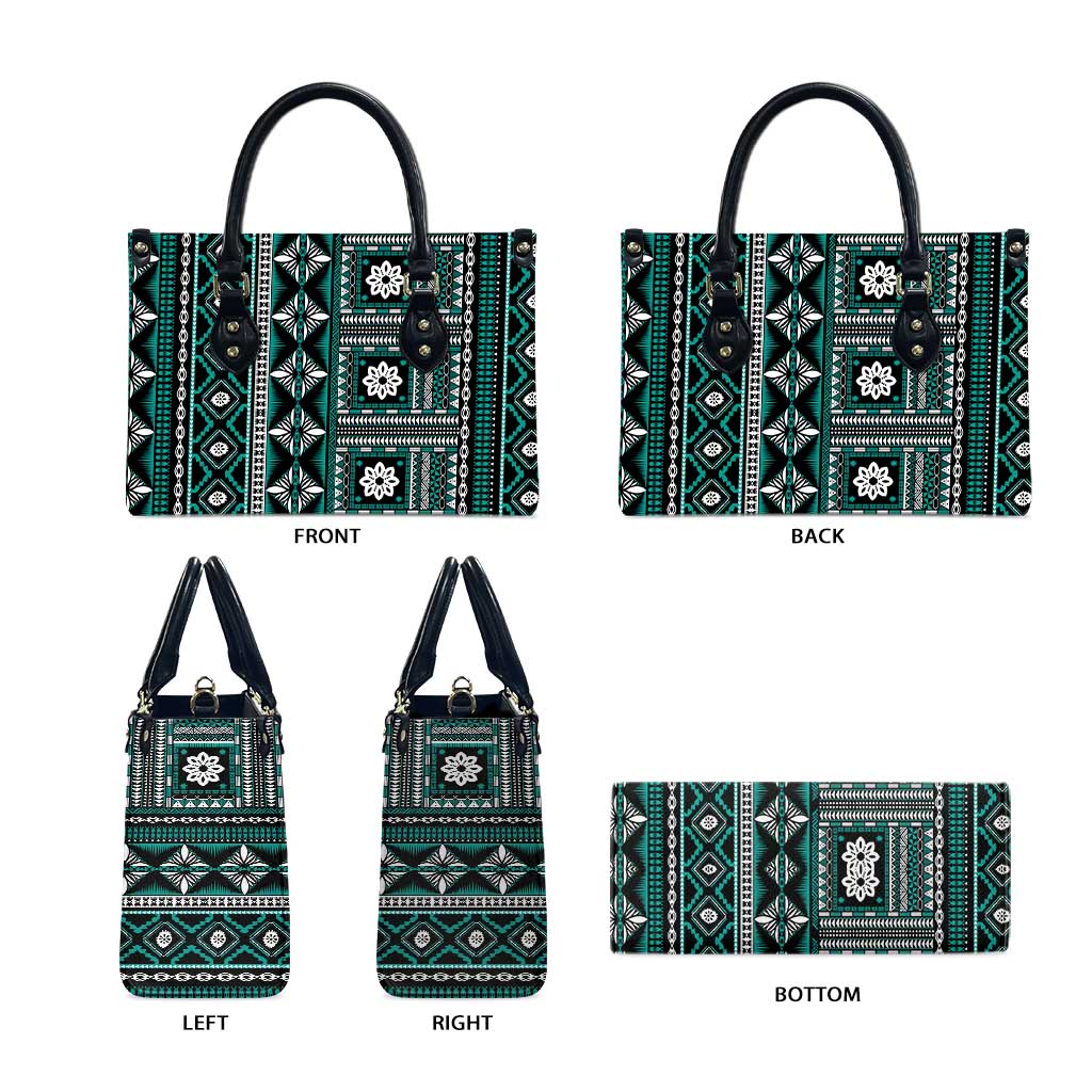 Fiji Masi Tapa Pattern Teal Leather Bag - Polynesian Pride