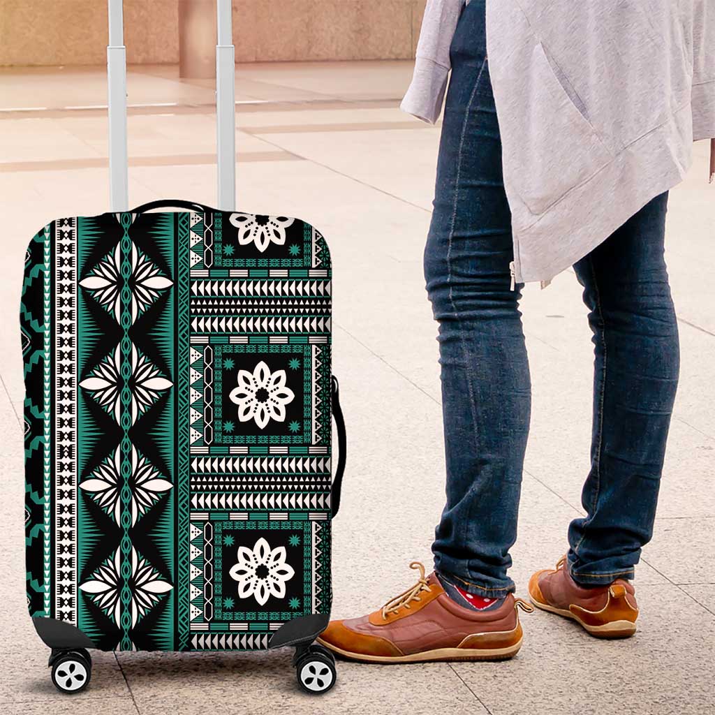 Fiji Masi Tapa Pattern Teal Luggage Cover - Polynesian Pride