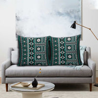 Fiji Masi Tapa Pattern Teal Pillow Cover - Polynesian Pride