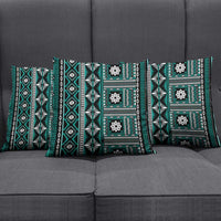 Fiji Masi Tapa Pattern Teal Pillow Cover - Polynesian Pride