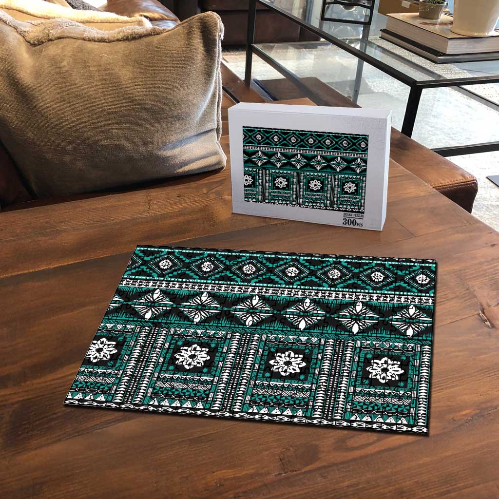 Fiji Masi Tapa Pattern Teal Puzzle - Polynesian Pride