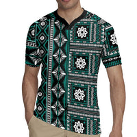 Fiji Masi Tapa Pattern Teal Rugby Jersey - Polynesian Pride