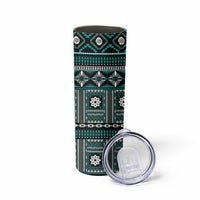 Fiji Masi Tapa Pattern Teal Skinny Tumbler - Polynesian Pride