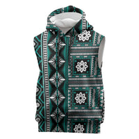 Fiji Masi Tapa Pattern Teal Sleeveless Hoodie - Polynesian Pride