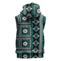 Fiji Masi Tapa Pattern Teal Sleeveless Hoodie - Polynesian Pride