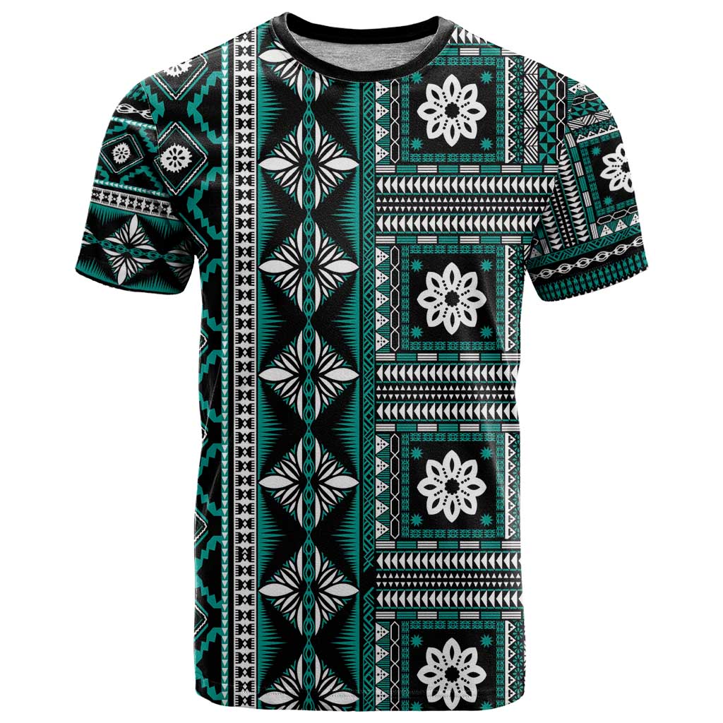 Fiji Masi Tapa Pattern Teal T Shirt - Polynesian Pride