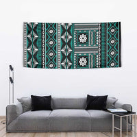Fiji Masi Tapa Pattern Teal Tapestry - Polynesian Pride