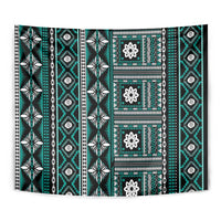 Fiji Masi Tapa Pattern Teal Tapestry - Polynesian Pride