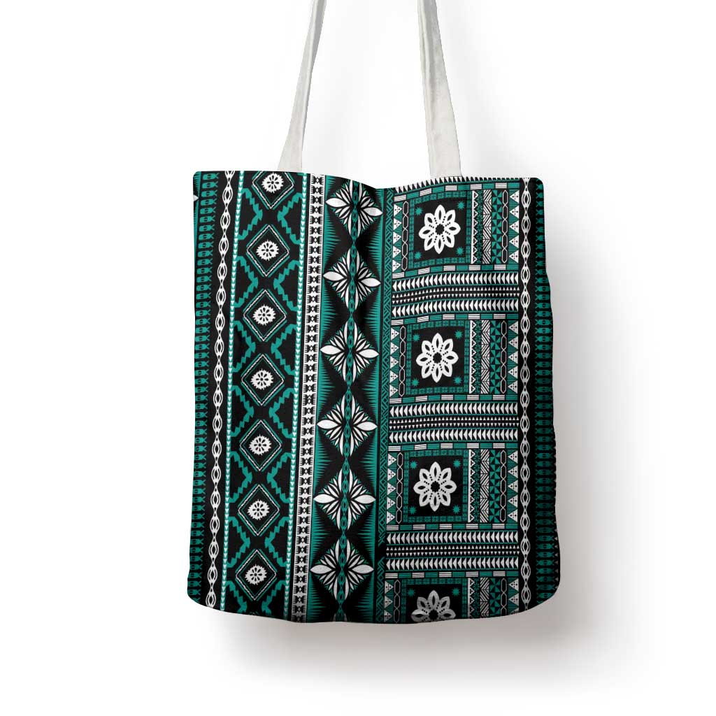 Fiji Masi Tapa Pattern Teal Tote Bag - Polynesian Pride