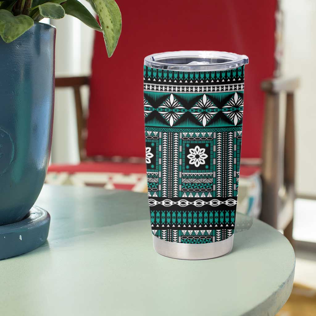 Fiji Masi Tapa Pattern Teal Tumbler Cup - Polynesian Pride
