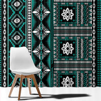 Fiji Masi Tapa Pattern Teal Window Curtain - Polynesian Pride